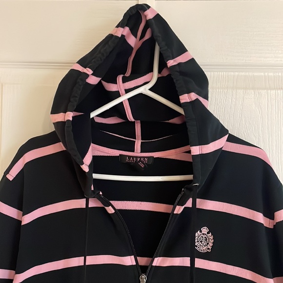 Lauren Ralph Lauren Black Label Zip Up Jacket Black /Pink Hooded size 2 XL - Picture 3 of 12